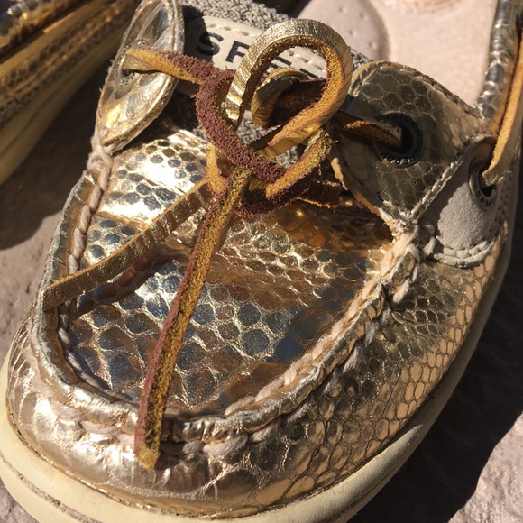 $95 gold leather Snake print Sperry Topsider 5 - Picture 2 of 6